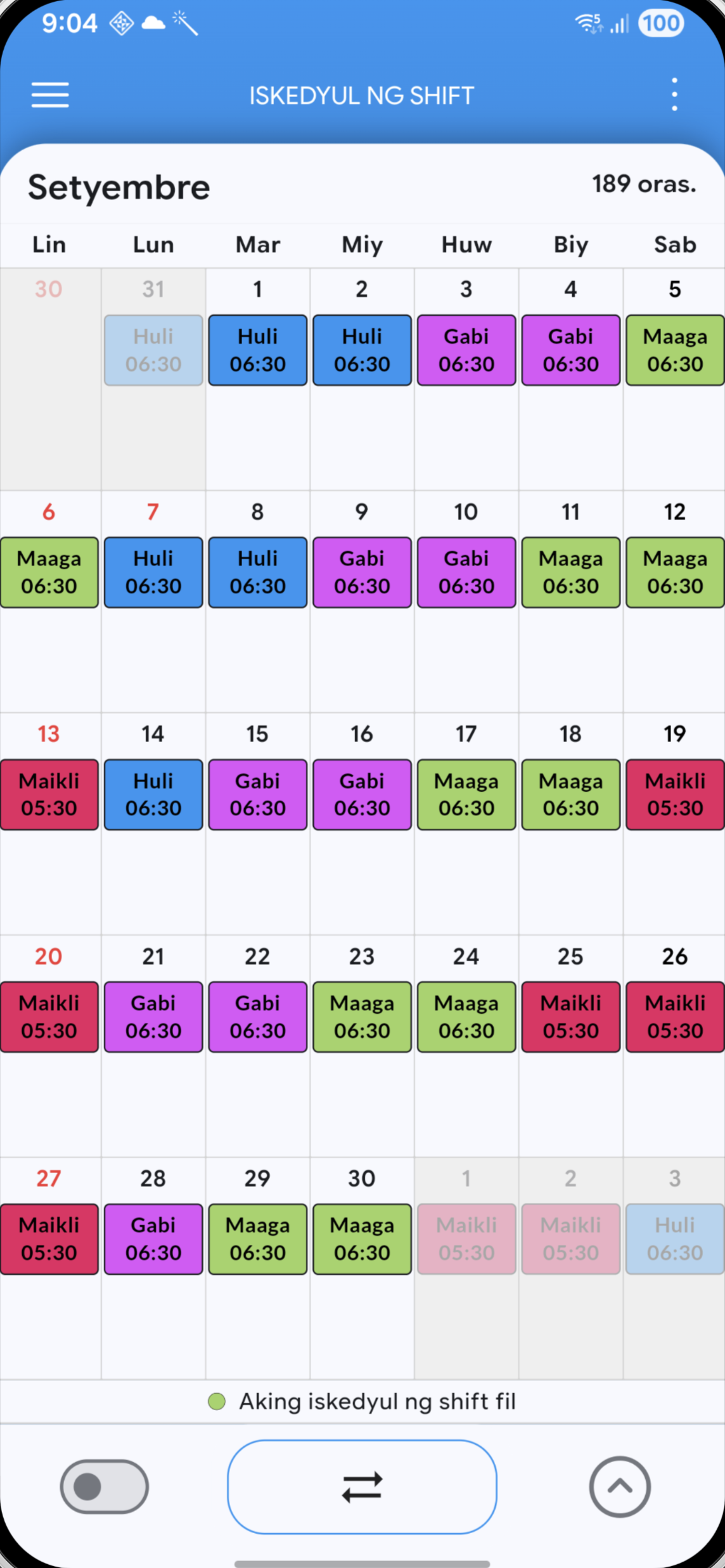 Shift calendar
