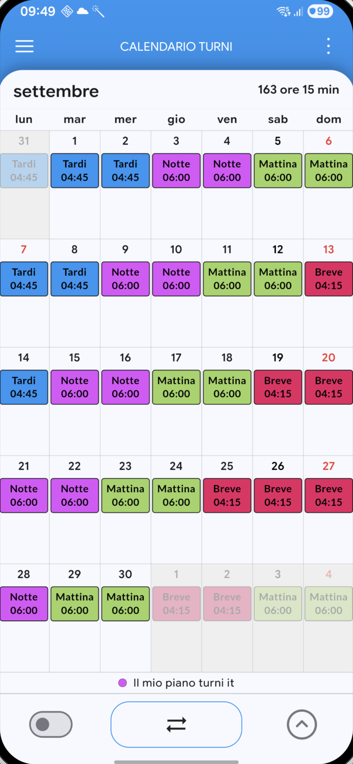 Calendario turni